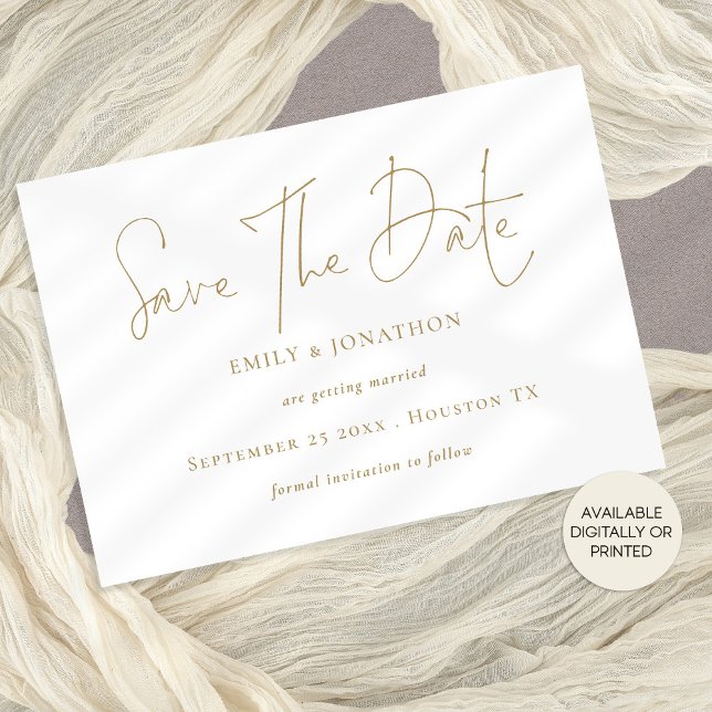 Minimalist Gold Script Save The Date (Available digitally or printed)
