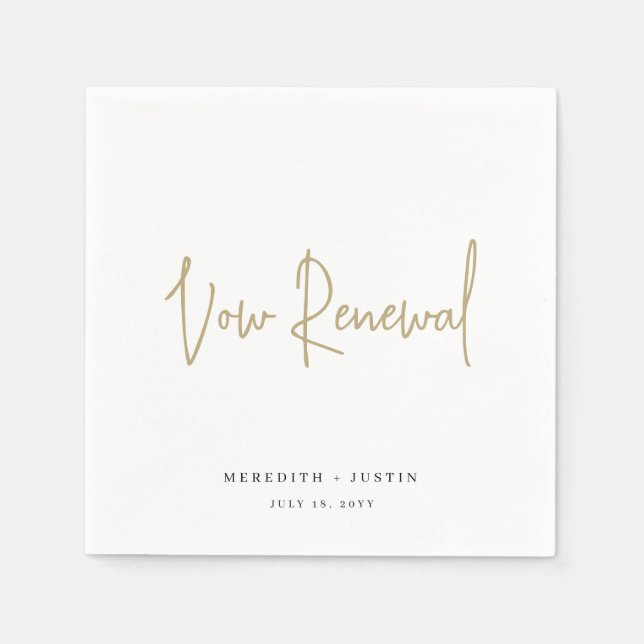Minimalist Gold Script Vow Renewal Party Napkin (Front)