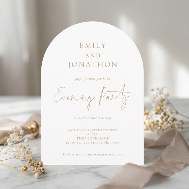 Minimalist Gold Script Wedding Evening Party Invitation (Creator Uploaded)