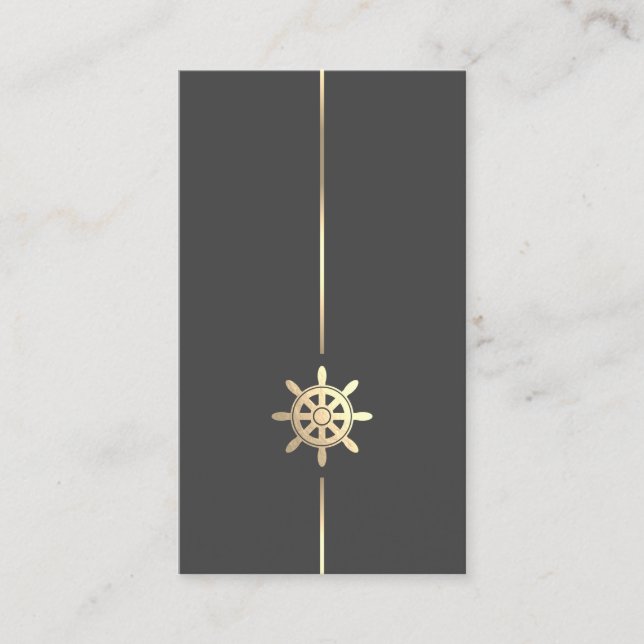 Minimalist Gold Ships Wheel Logo Business Card (Front)