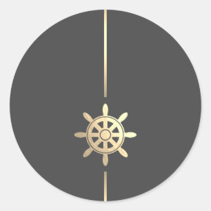 Minimalist Gold Ships Wheel Round Sticker