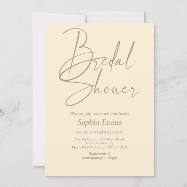 Minimalist Gold Silver Papaya Whip Bridal Shower Invitation (Front)