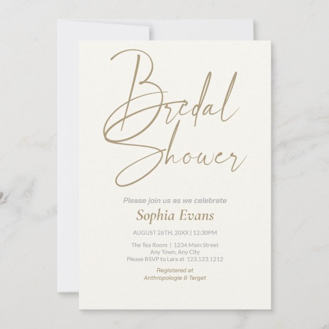 Minimalist Gold Silver White Cream Bridal Shower Invitation (Front)