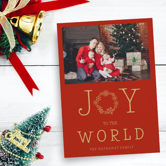 Minimalist Gold Snowflakes Joy To The World Family (Creator Uploaded)