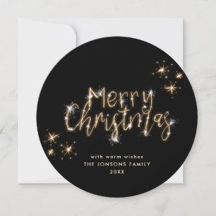 Minimalist Gold Sparkle Lights Black Christmas Holiday Card