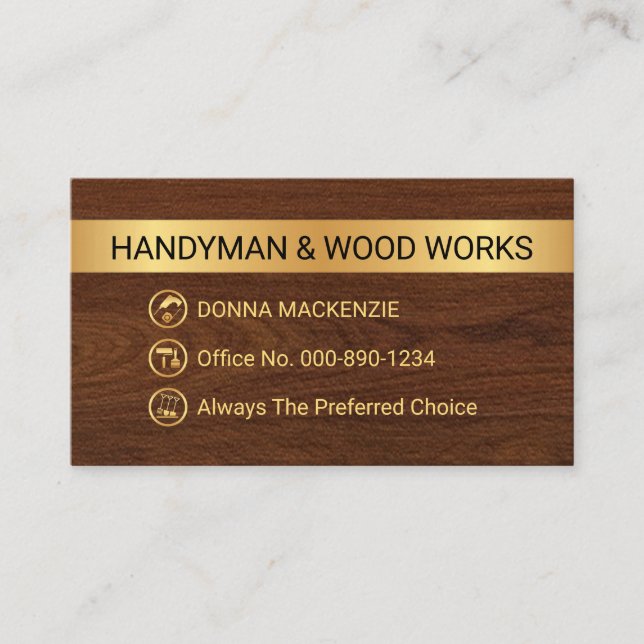 Minimalist Gold Stripe Handyman Tool Icons Business Card (Front)