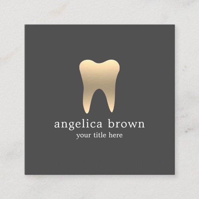 Minimalist Gold Teeth Dental Square Business Card (Front)