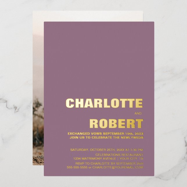 Minimalist Gold Text Dusty Rose Wedding Reception (Front/Back)