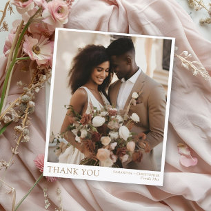 Minimalist Gold Text Photo Wedding Thank You