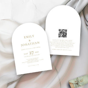 Minimalist  Gold Text QR Code Arch Wedding  Invitation