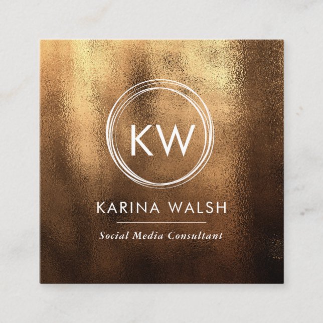 Minimalist Gold texture square business card (Front)