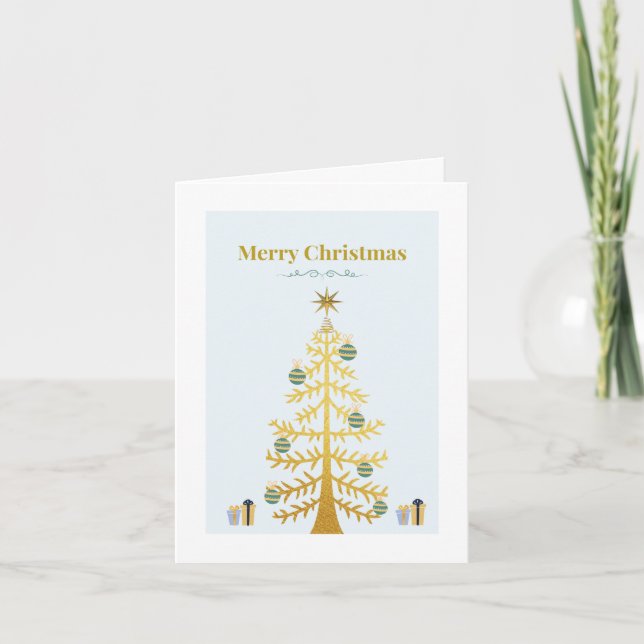 Minimalist Gold Tree Design Holiday Card (Front)