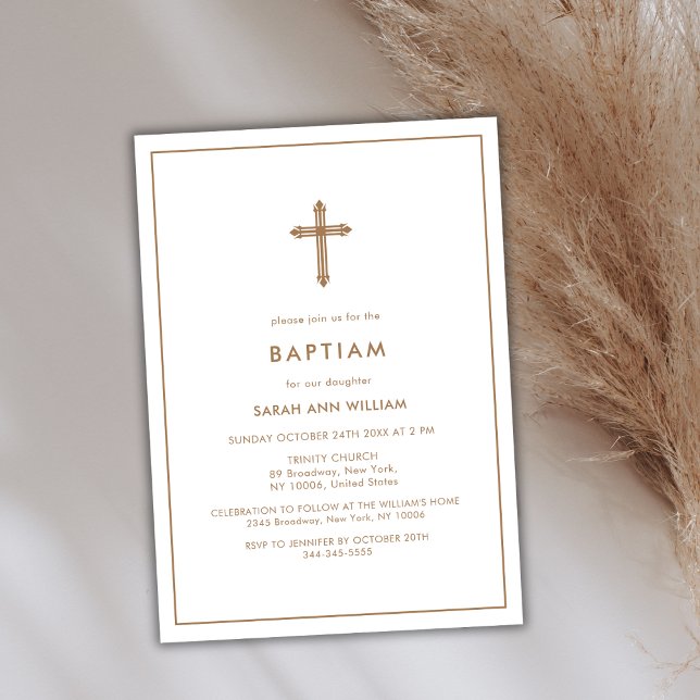 Minimalist Gold Typography Cross Frame Baptism Invitation (Minimalist Gold Typography Cross Frame Baptism Invitation)