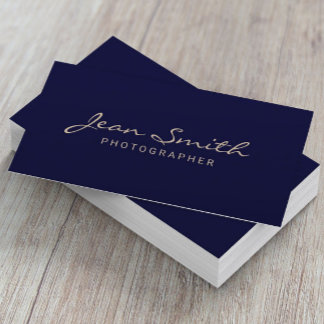 Minimalist Gold Typography Elegant Navy Blue Business Card
