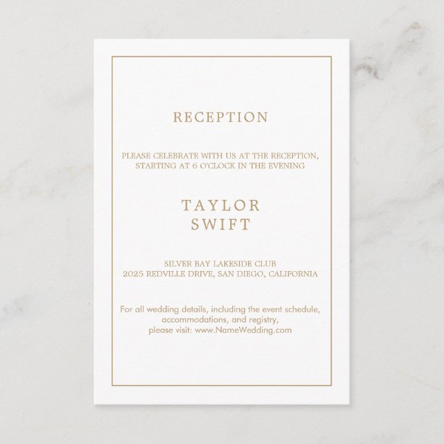 Minimalist Gold Typography Reception Card (Front)