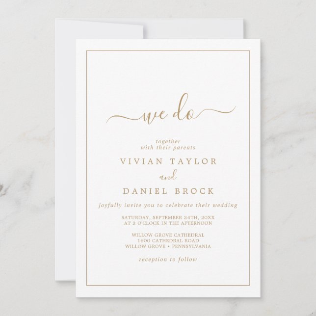 Minimalist Gold We Do Wedding Invitation (Front)