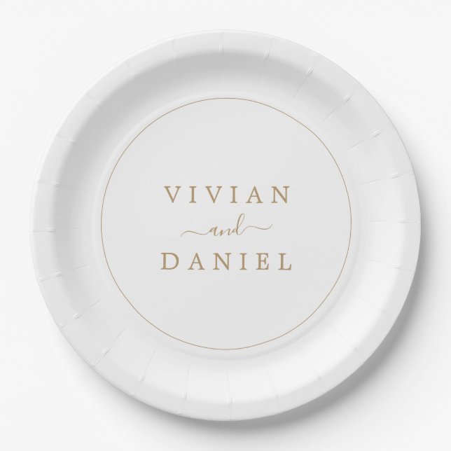 Minimalist Gold Wedding Cake Paper Plate (Front)