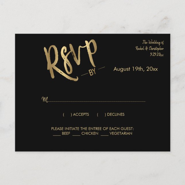 Minimalist Gold Wedding Event Response RSVP Postcard (Front)