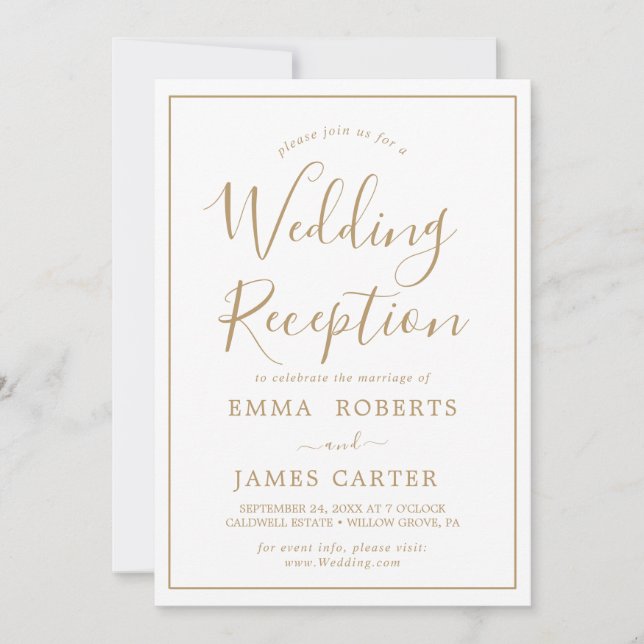 Minimalist Gold Wedding Reception Invitation (Front)