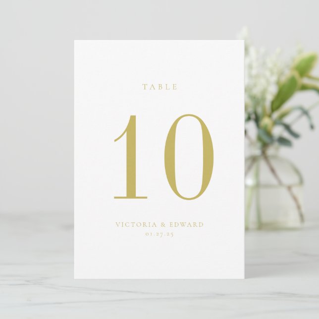 Minimalist Gold Wedding Table Number Card (Standing Front)