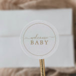 Minimalist Gold Welcome Baby Shower Sticker<br><div class="desc">These minimalist gold welcome baby shower stickers are perfect for a simple baby shower. The modern romantic design features classic gold and white typography paired with a rustic yet elegant calligraphy with vintage hand lettered style. Customisable in any colour. Keep the design simple and elegant, as is, or personalise it...</div>