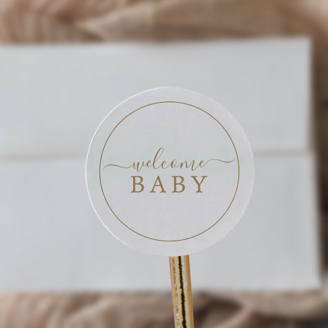 Minimalist Gold Welcome Baby Shower Sticker (Creator Uploaded)