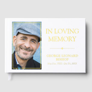 Minimalist Gold & White In Loving Memory Photo Guest Book