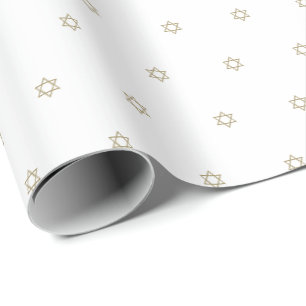 Minimalist gold white Magen David pattern elegant Wrapping Paper