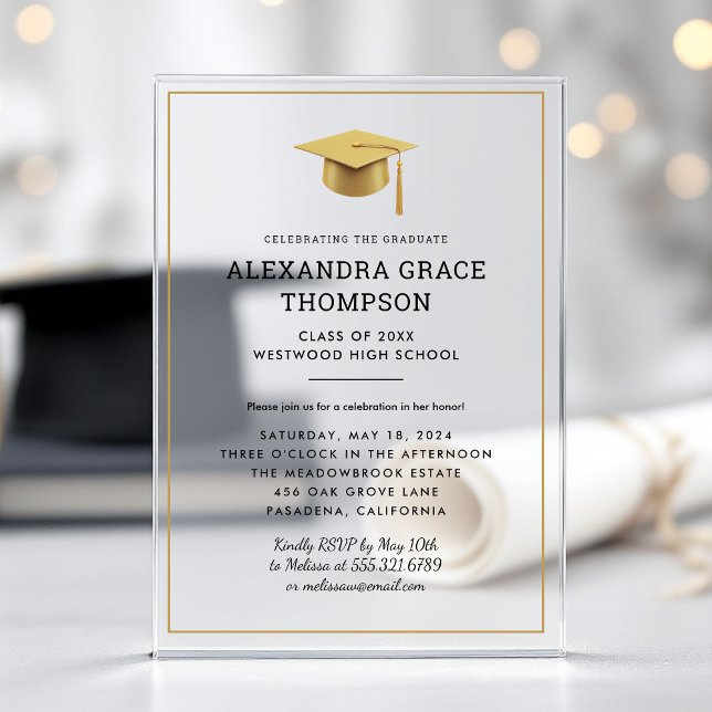 Minimalist Gold White Modern Graduation  Acrylic Invitations (Creator Uploaded)