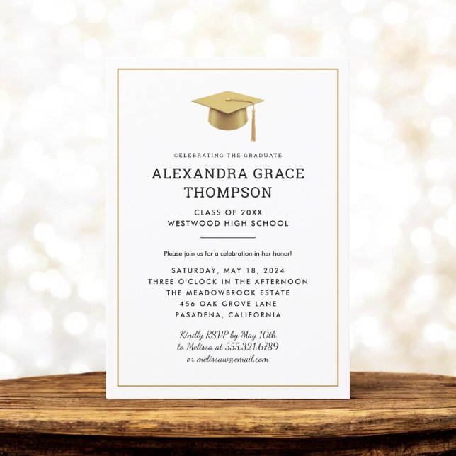 Minimalist Gold White Modern Graduation  Invitation (Creator Uploaded)