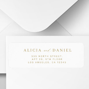 Minimalist gold white wedding return address label