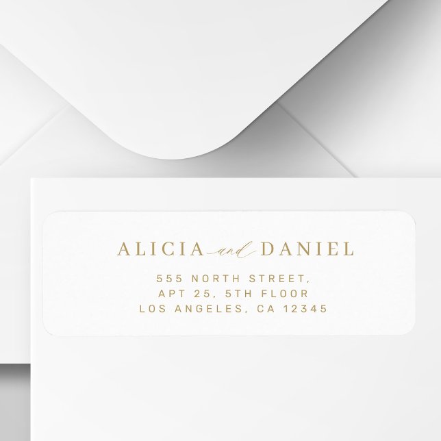 Minimalist gold white wedding return address label (Creator Uploaded)