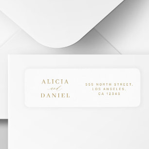 Minimalist gold white wedding return address label