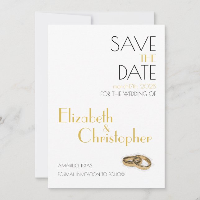 Minimalist Gold White Wedding Save The Date (Front)