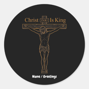 Minimalist Golden Crucifixion Art Christ Is King Classic Round Sticker