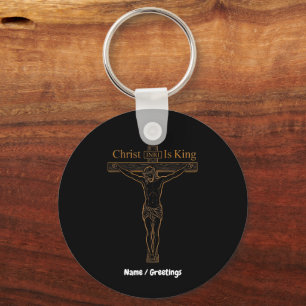 Minimalist Golden Crucifixion Art Christ Is King Key Ring