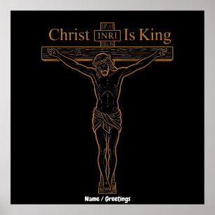 Minimalist Golden Crucifixion Art Christ Is King Poster