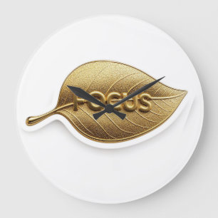 Minimalist Golden Leaf "FOCUS" wall Clock-Premium  Large Clock