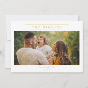 Minimalist Golden merry Christmas Photo Family Holiday Card