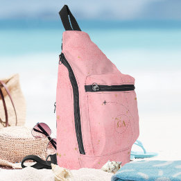Minimalist Golden Monogram Salmon Pink Aeroplane Sling Bag