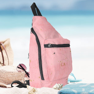 Minimalist Golden Monogram Salmon Pink Aeroplane Sling Bag