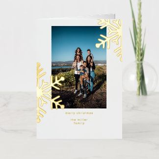 Minimalist Golden Snowflakes Merry Christmas Photo Foil Holiday Card