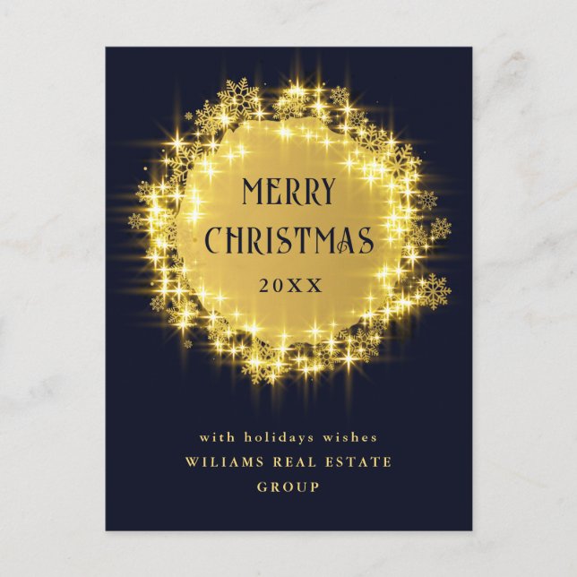 Minimalist Golden Sparkle Lights Black Christmas Postcard (Front)