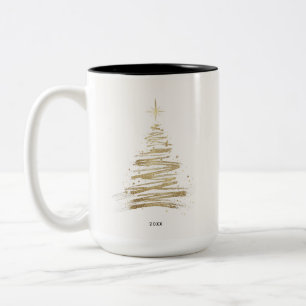 Minimalist Golden Tree Christmas Holiday Two-Tone Coffee Mug
