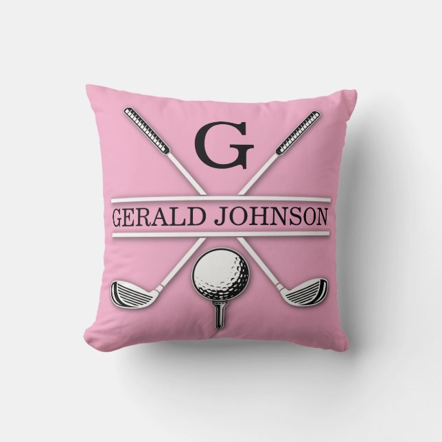Minimalist Golf Monogram Design Pink Throw Pillow (Front)