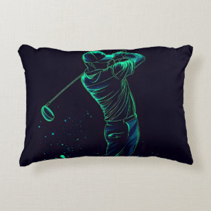 Minimalist Golfer Green Glow Silhouette Decorative Cushion