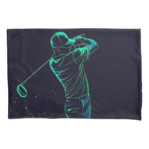 Minimalist Golfer Green Glow Silhouette Pillowcase