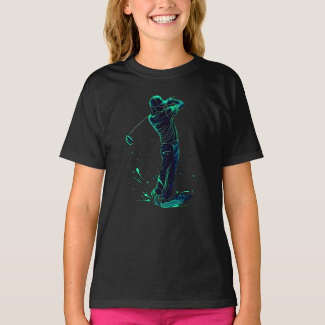 Minimalist Golfer Green Glow Silhouette T-Shirt (Front)