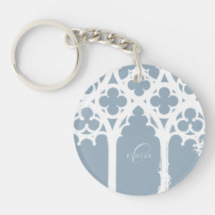 Minimalist Gothic Window Calligraphy Cadet Grey Key Ring