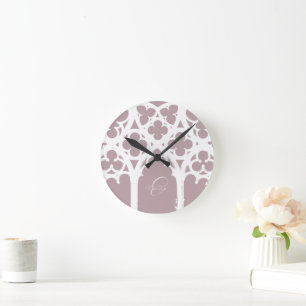 Minimalist Gothic Window Calligraphy Pale Pink Round Clock